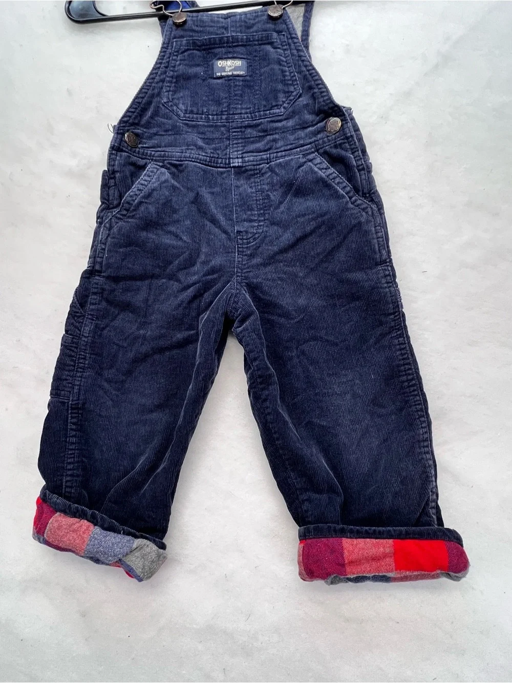 Osk‎ Kosh B’Gosh Blue Corduroy plaid lined overalls-2T